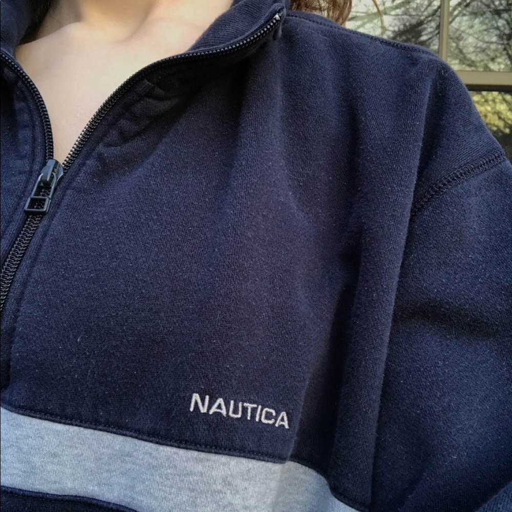 Grey and navy vintage nautica quarter zip